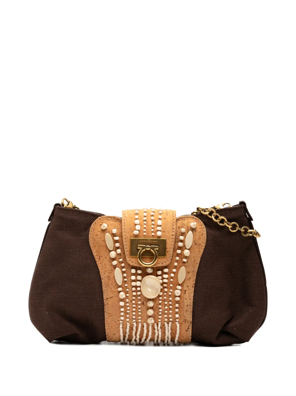 Ferragamo Pre-Owned 2021 Studded Canvas Gancini Clutch on Chain crossbody bag | Braun | Image 1