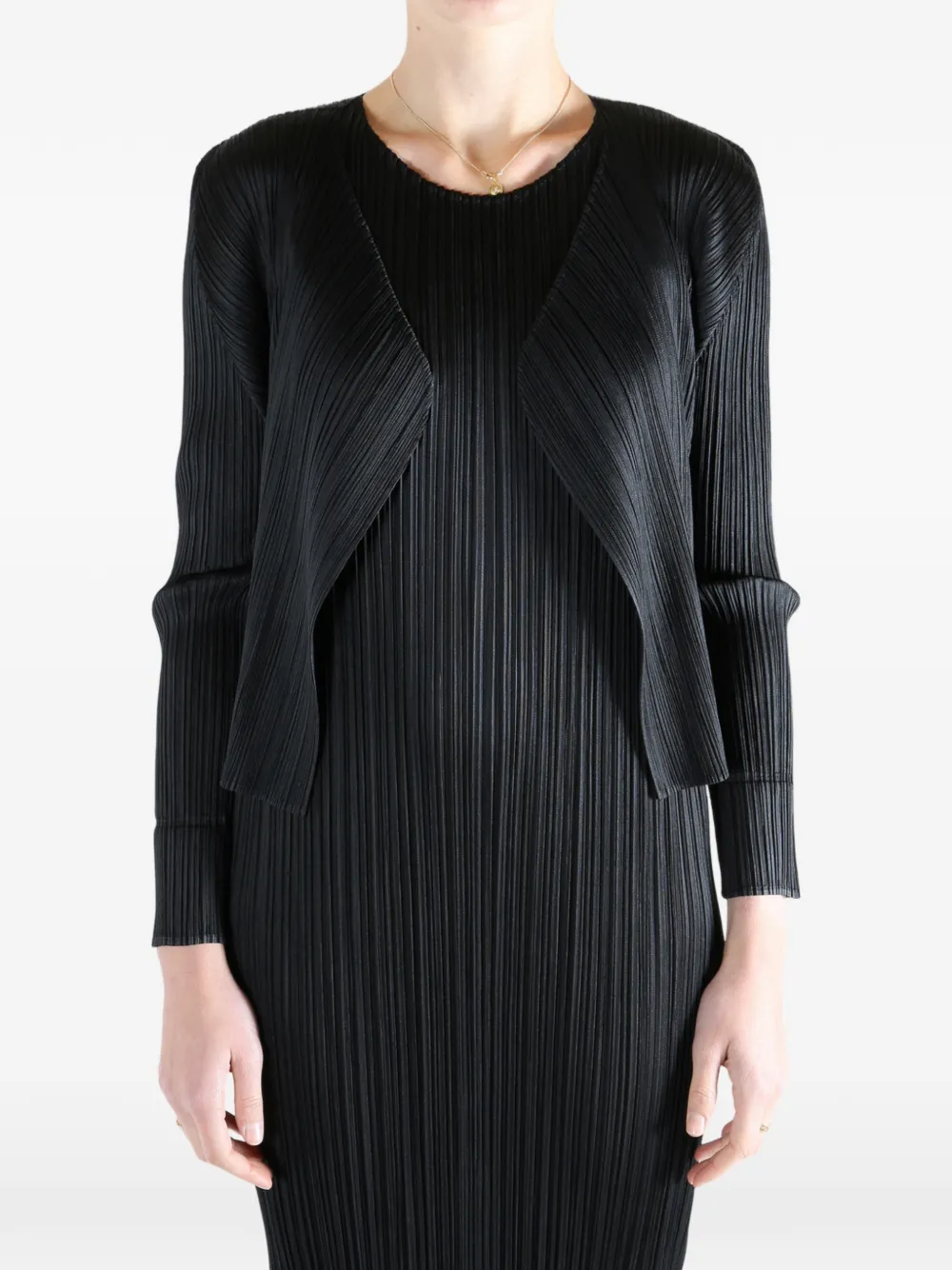 Issey Miyake Long Sleeve Cardigan Featuring A Pleated Design In Black