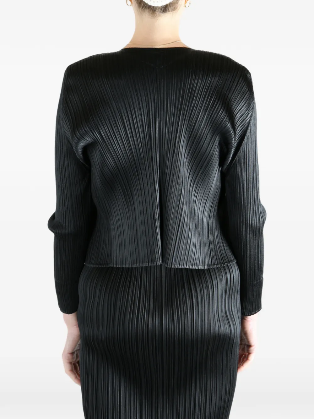 Issey Miyake Long Sleeve Cardigan Featuring A Pleated Design In Black