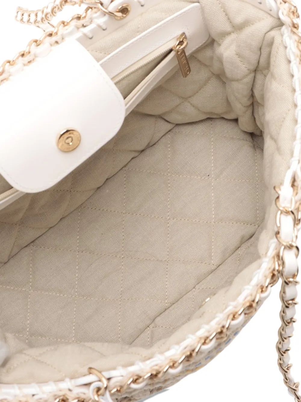 Pre-owned Chanel 2021-2025 Small Cotton Crochet Le Panier Shopping Tote Bag In White