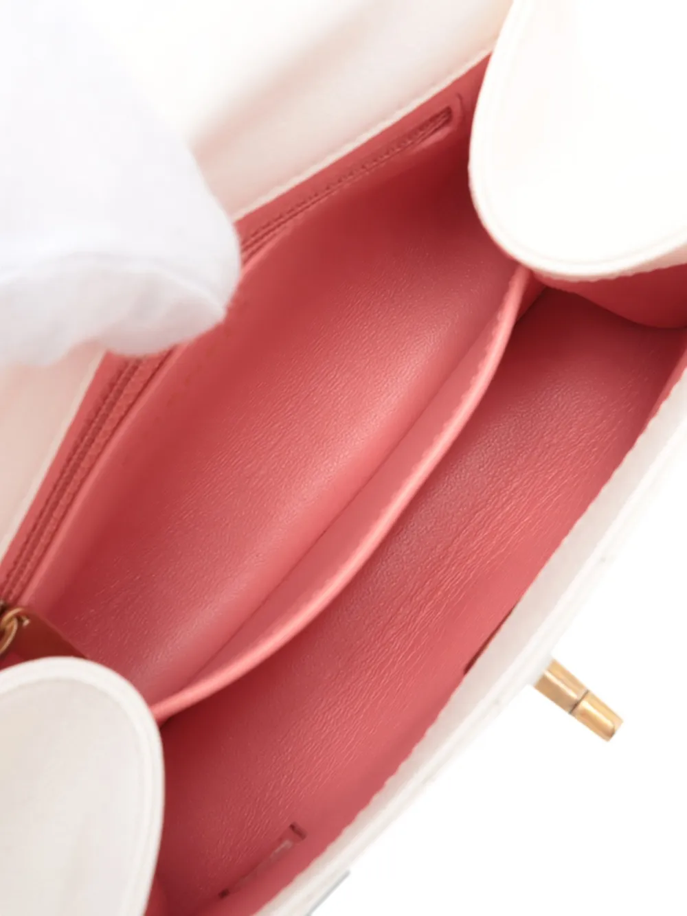 Pre-owned Chanel 2021 Quilted Quilted Lambskin Cc Links Top Handle Flap Satchel In White