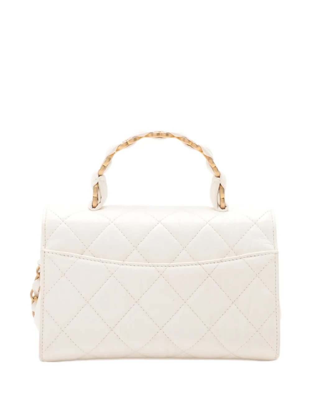 Pre-owned Chanel 2021 Quilted Quilted Lambskin Cc Links Top Handle Flap Satchel In White