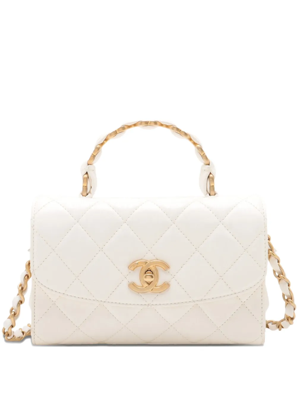 CHANEL Pre-Owned 2021 gesteppte CC Satchel-Tasche aus gestepptem Lammleder | Weiß | Image 1