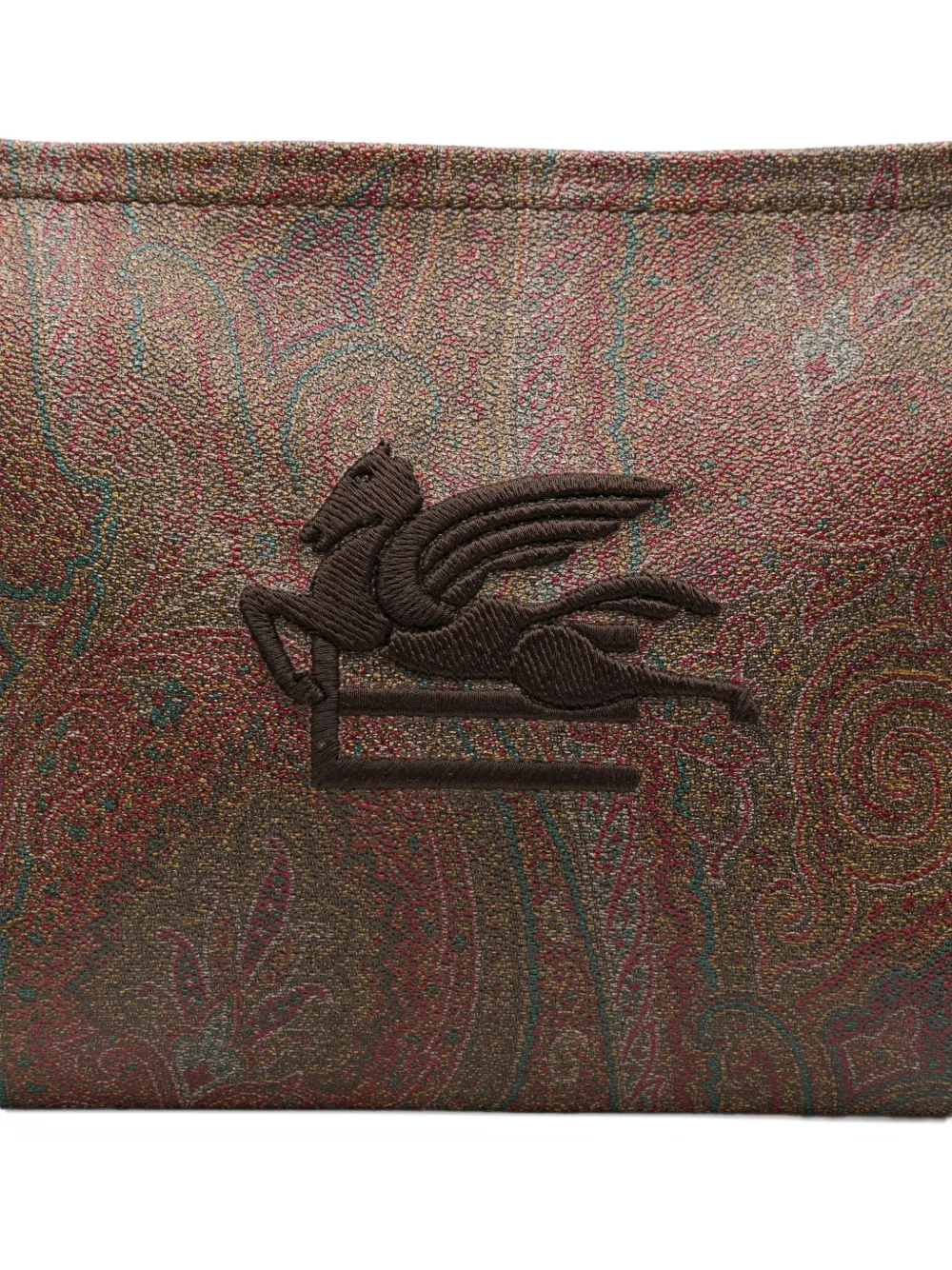 Etro Paisley Pegasus Cotton Clutch Bag In Brown
