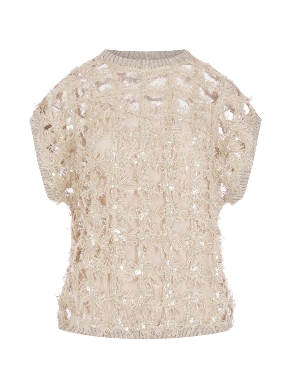 Brunello Cucinelli sequin-embellished fringed top - Toni neutri