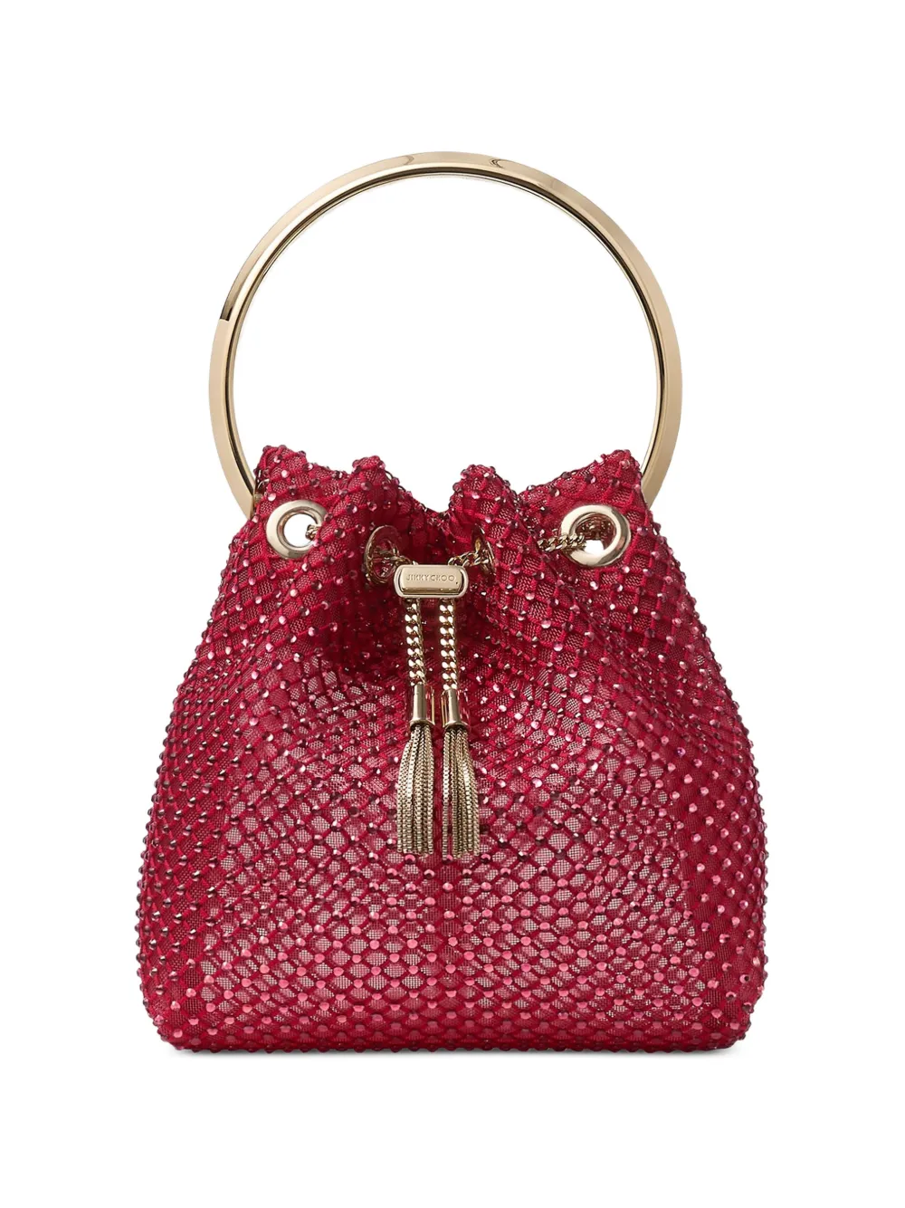 Jimmy Choo red crystal mesh satin