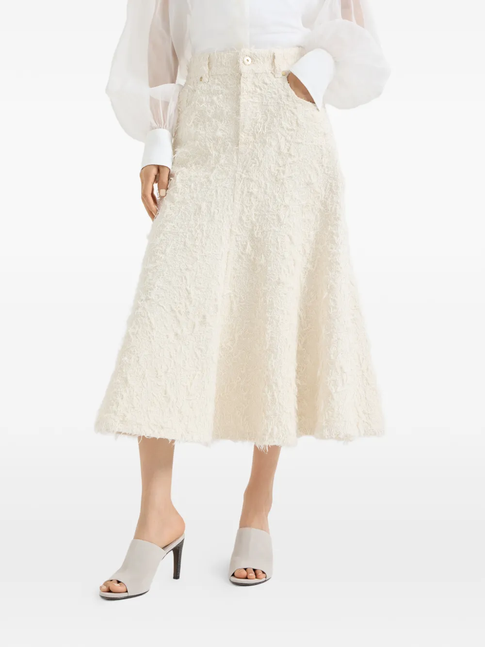 Fuzzy-Texture Midi Skirt