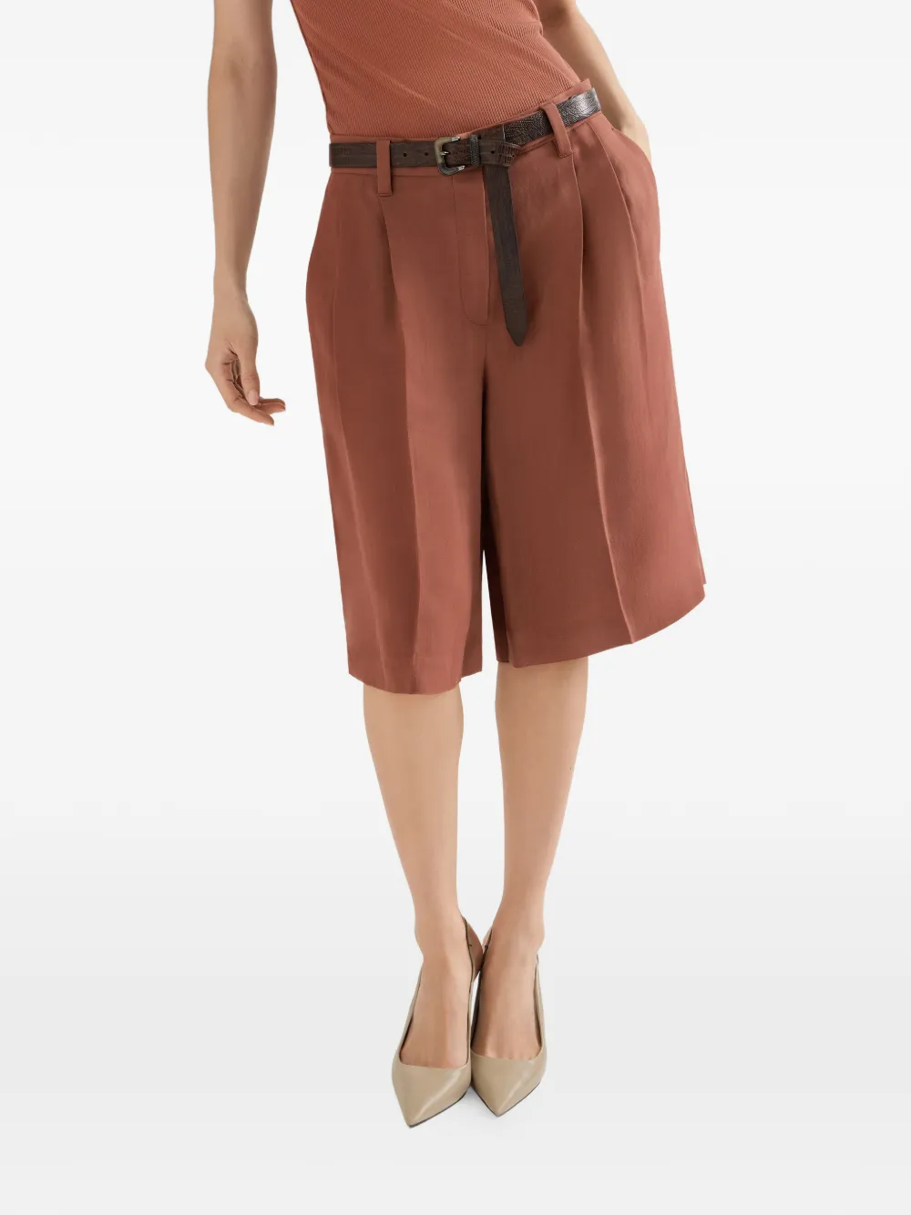 Brunello Cucinelli Shorts met verborgen sluiting en monilidetail Oranje
