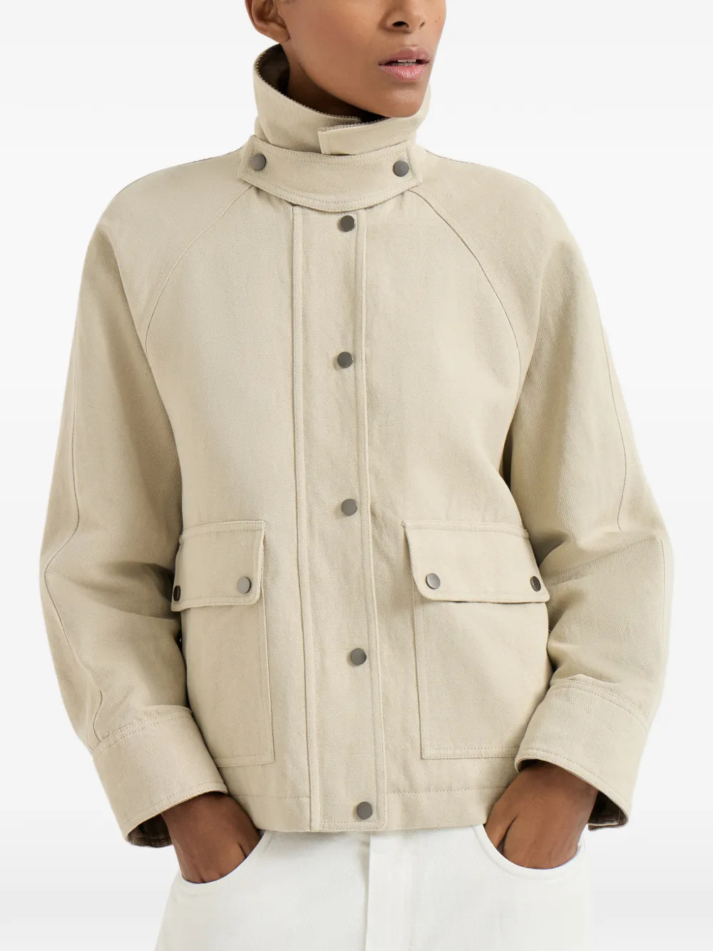 Brunello Cucinelli Jack met ribfluwelen kraag Beige