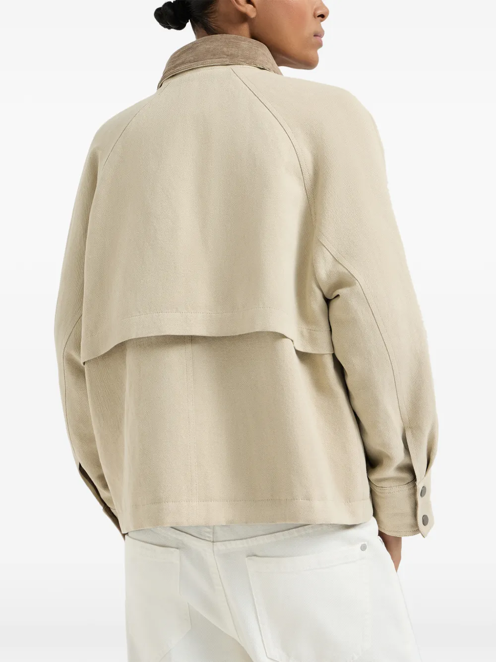 Brunello Cucinelli Jack met ribfluwelen kraag Beige
