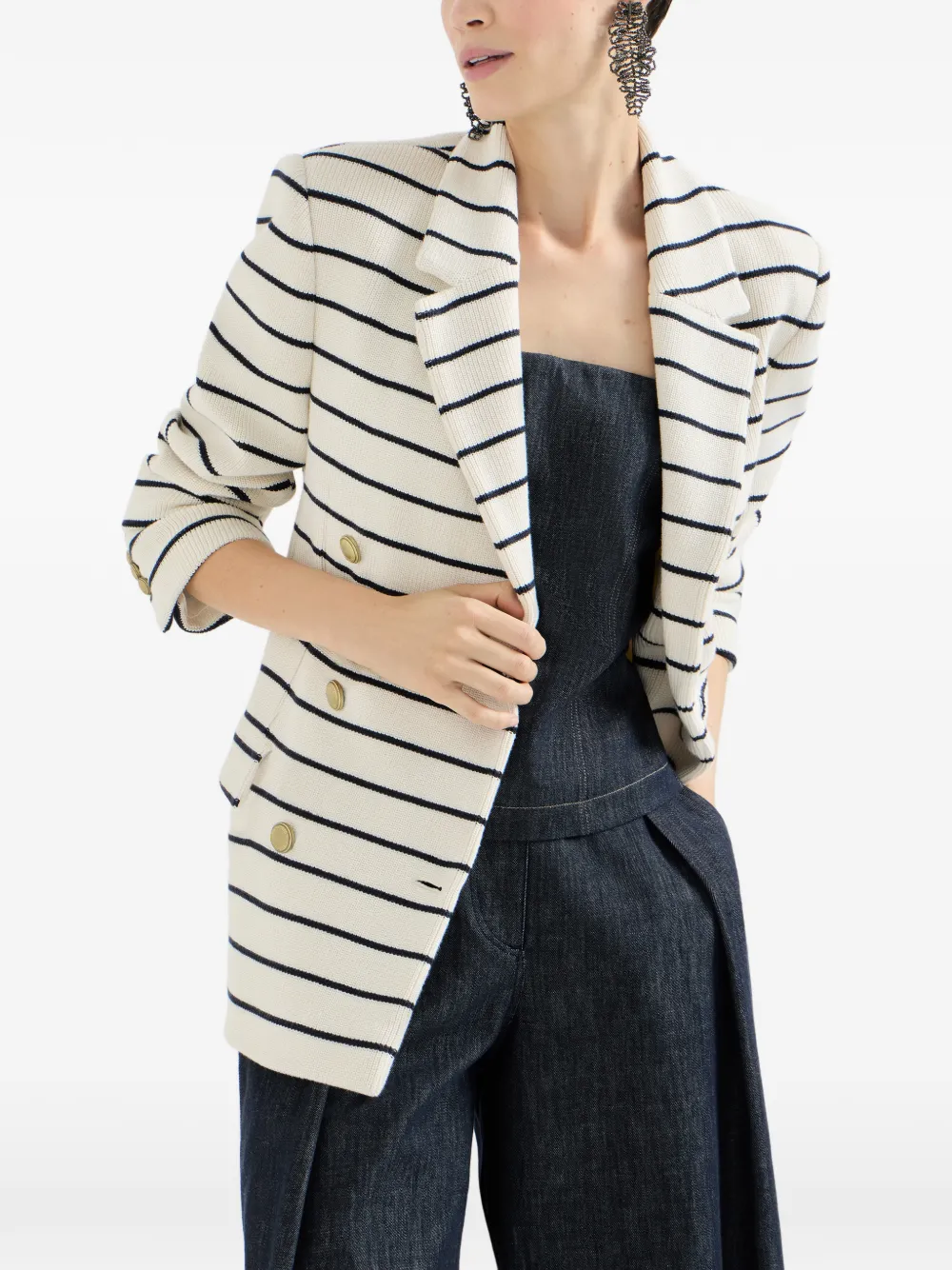 Brunello Cucinelli Gestreepte blazer Wit