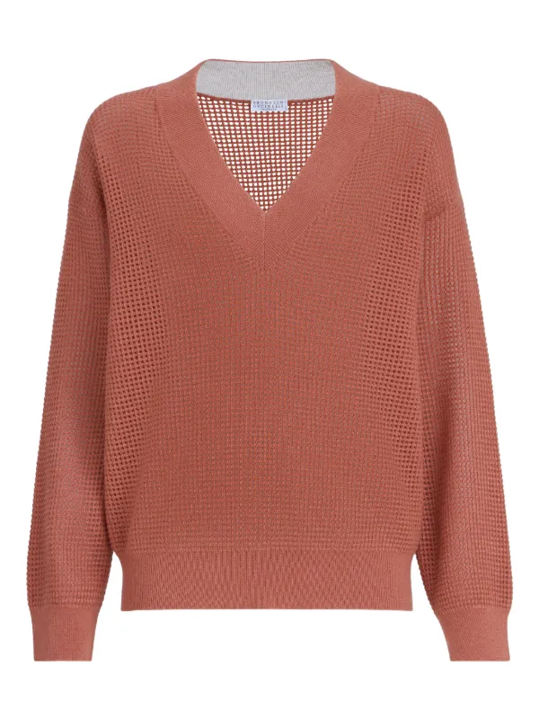 Brunello Cucinelli Cashmere Net Sweater in Orange