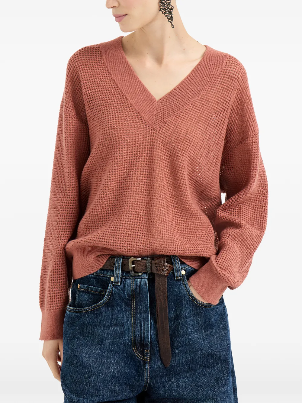 Brunello Cucinelli Trui met V-hals Oranje