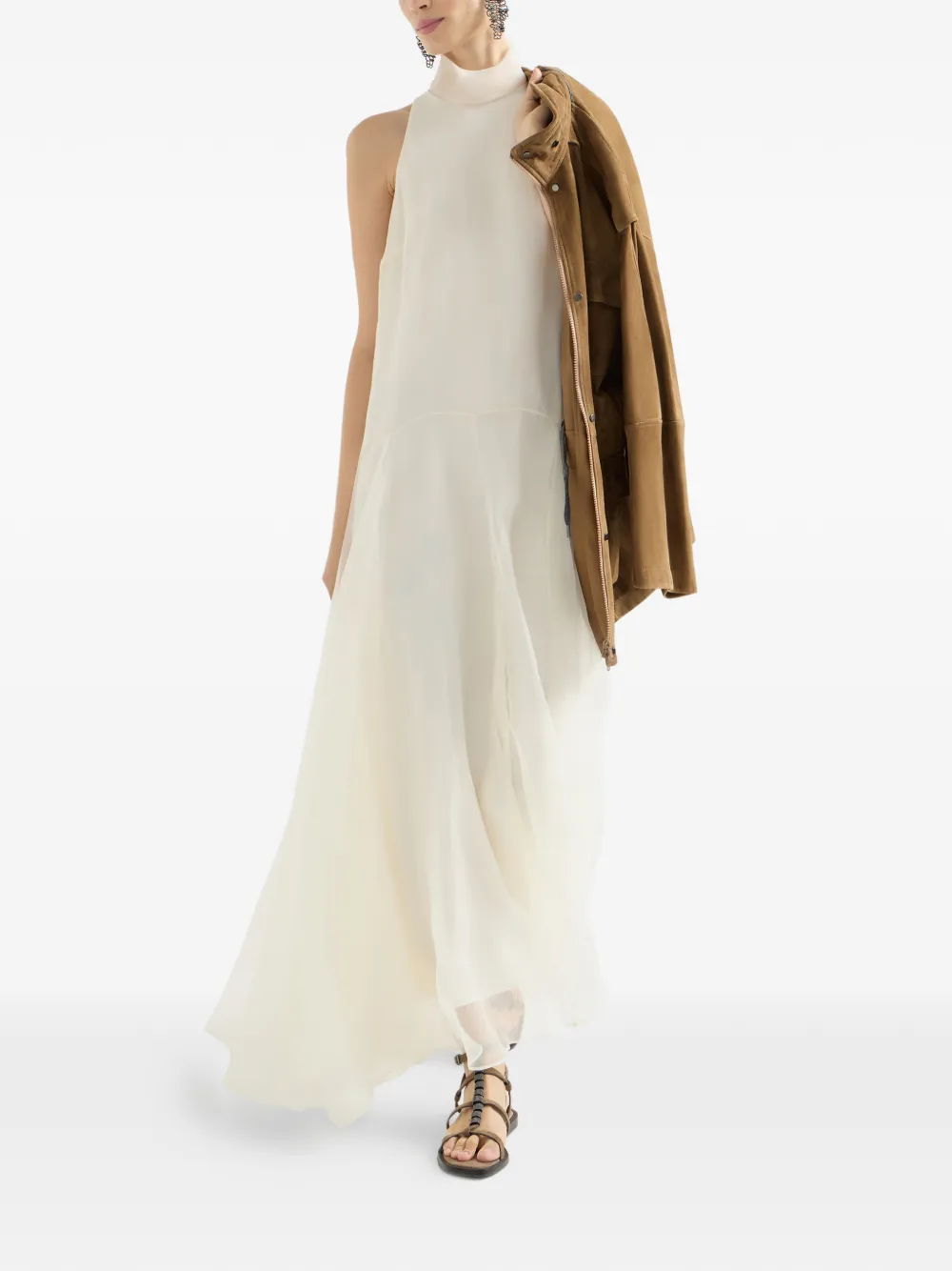 Brunello Cucinelli Maxi-jurk met col - Beige