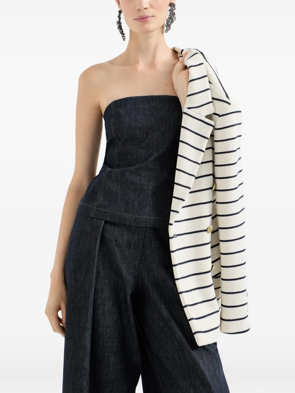 Brunello Cucinelli denim-effect bandeau top - Blue