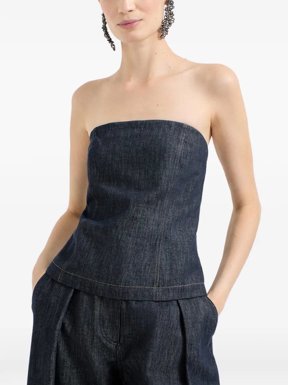 Brunello Cucinelli Bandeau top met denim-effect Blauw