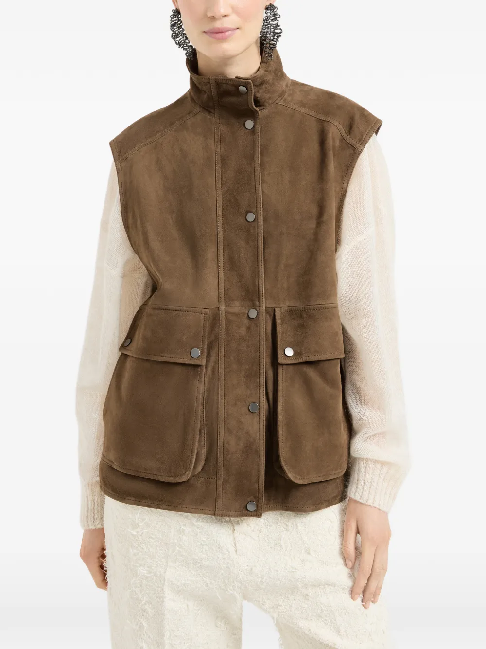 Brunello Cucinelli Spencer met monili detail en voorzak Bruin