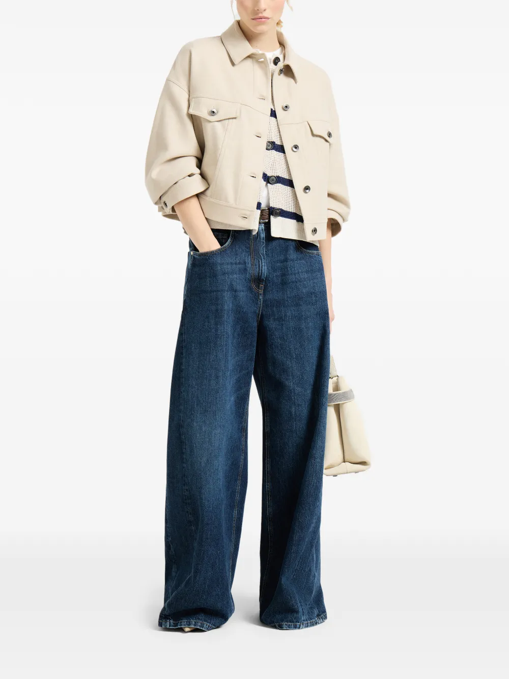 Short-Sleeve Striped Cardigan