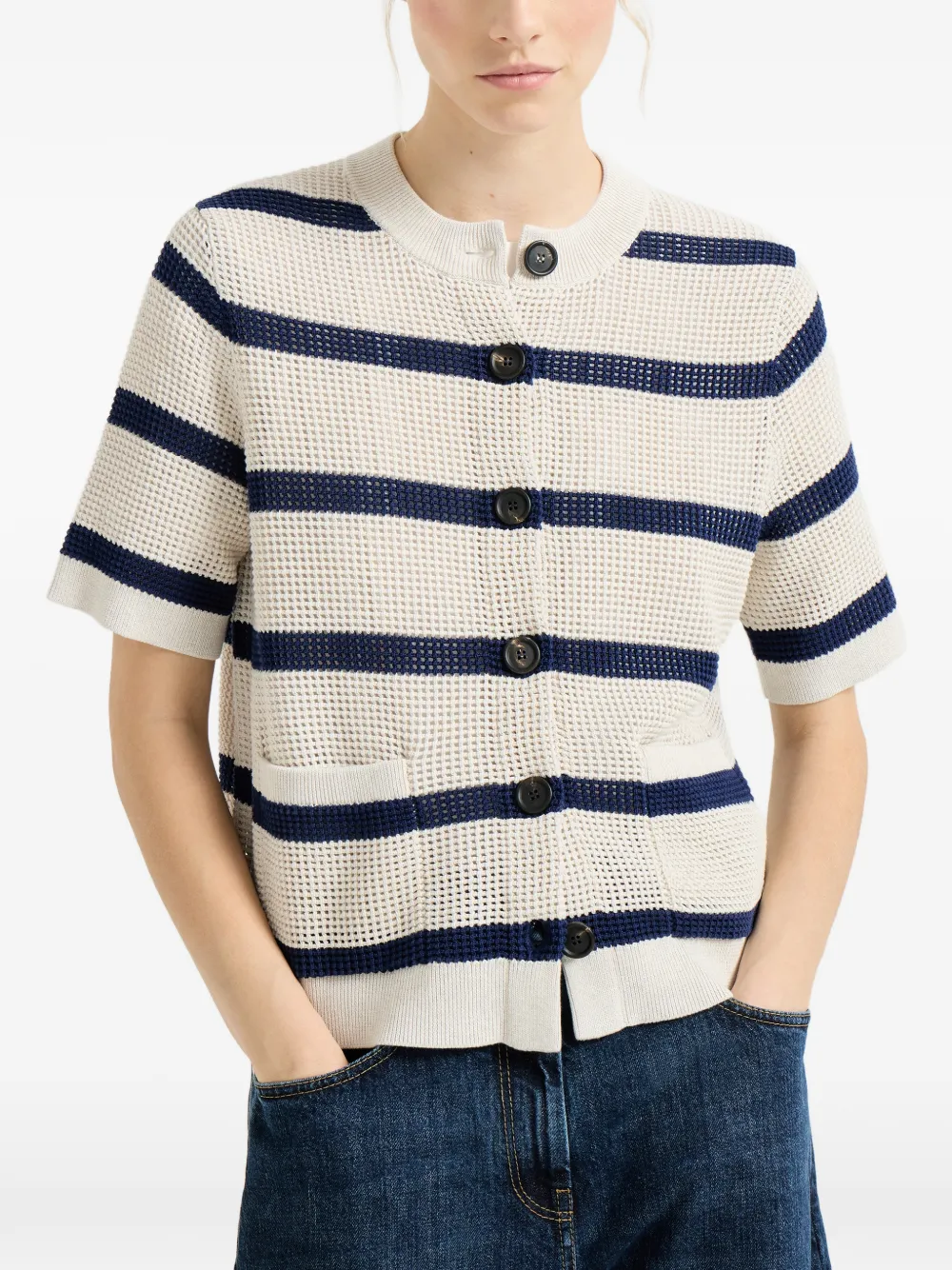 Short-Sleeve Striped Cardigan