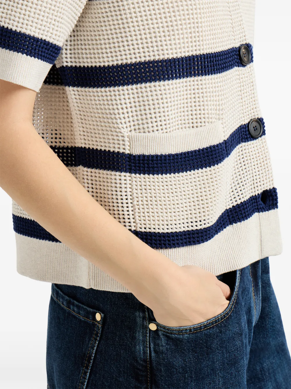 Short-Sleeve Striped Cardigan
