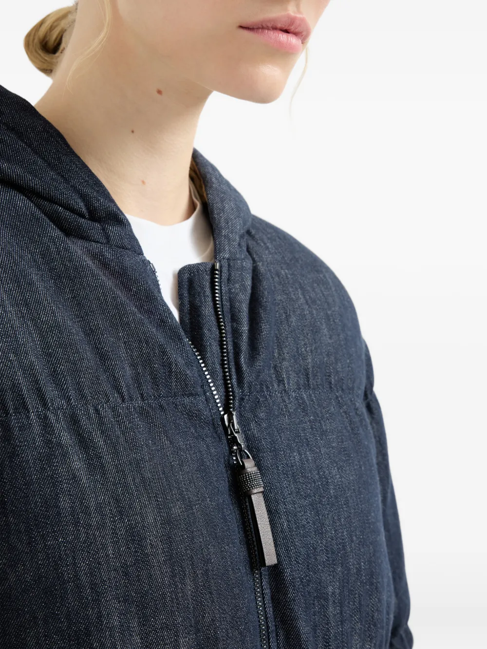Brunello Cucinelli Jack met denim-effect en capuchon Blauw