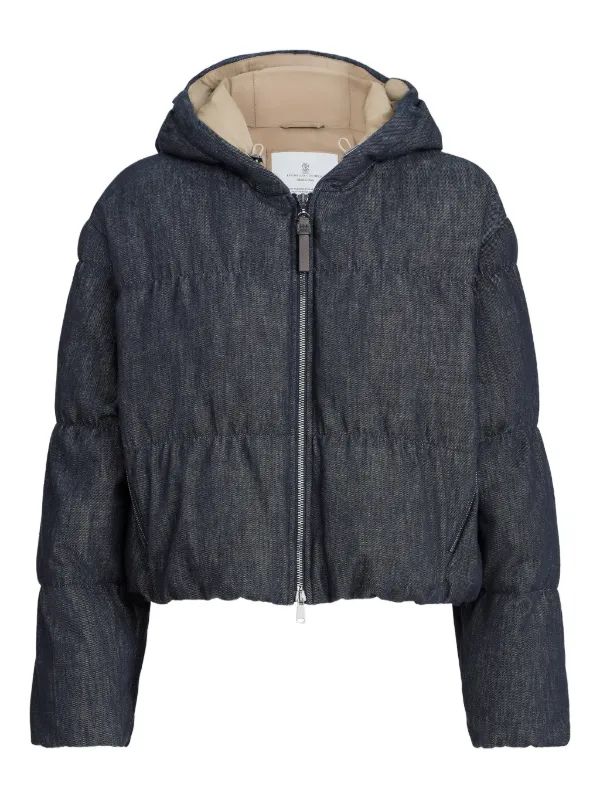 Brunello Cucinelli Hooded Denim-effect Jacket in Blue