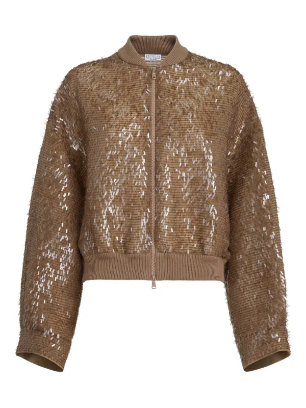 Brunello Cucinelli Zip-fastening Bomber Jacket in Brown