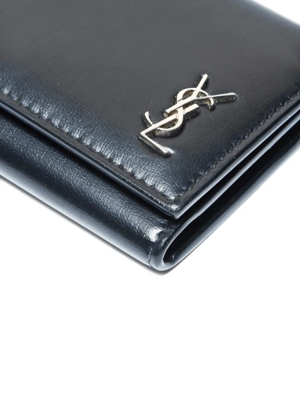 Pre-owned Saint Laurent 2020-2025 Logo-plaque Leather Key Case In Black