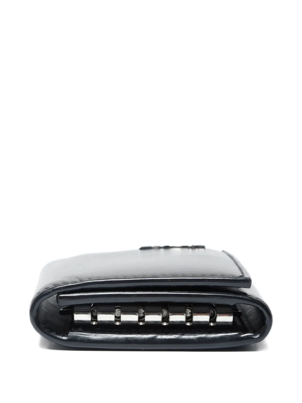 Pre-owned Saint Laurent 2020-2025 Logo-plaque Leather Key Case In Black