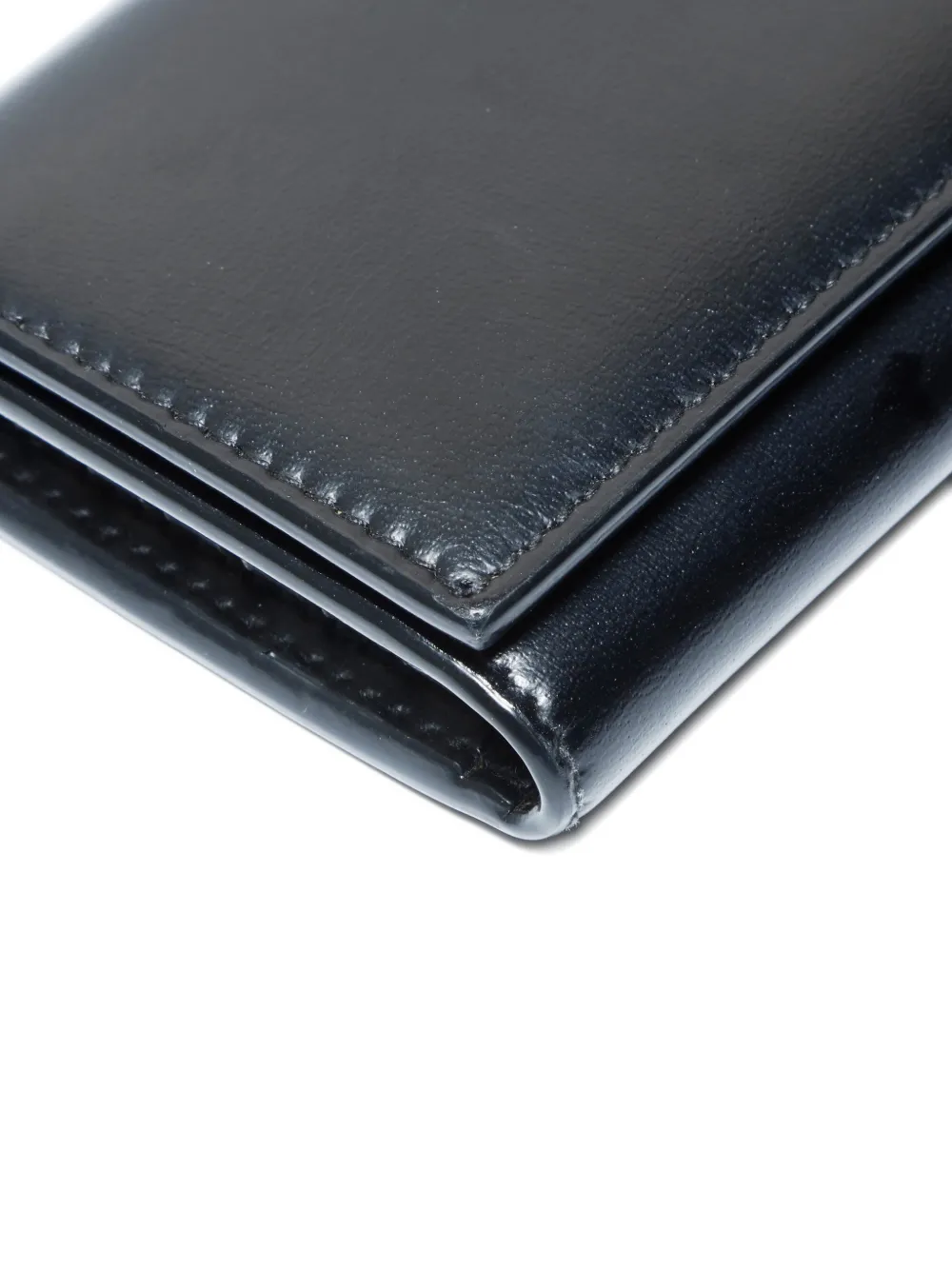 Pre-owned Saint Laurent 2020-2025 Logo-plaque Leather Key Case In Black