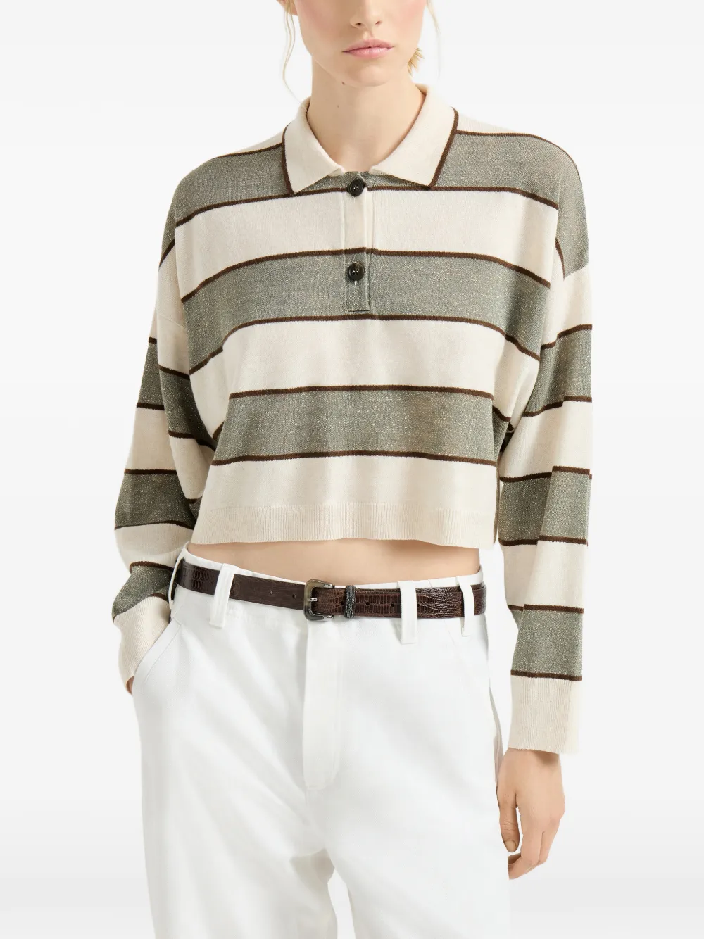 Brunello Cucinelli Striped-pattern Polo In Neutral