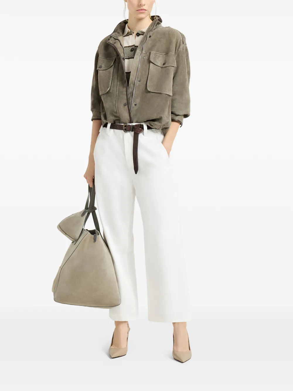 Brunello Cucinelli Striped-pattern Polo In Neutral