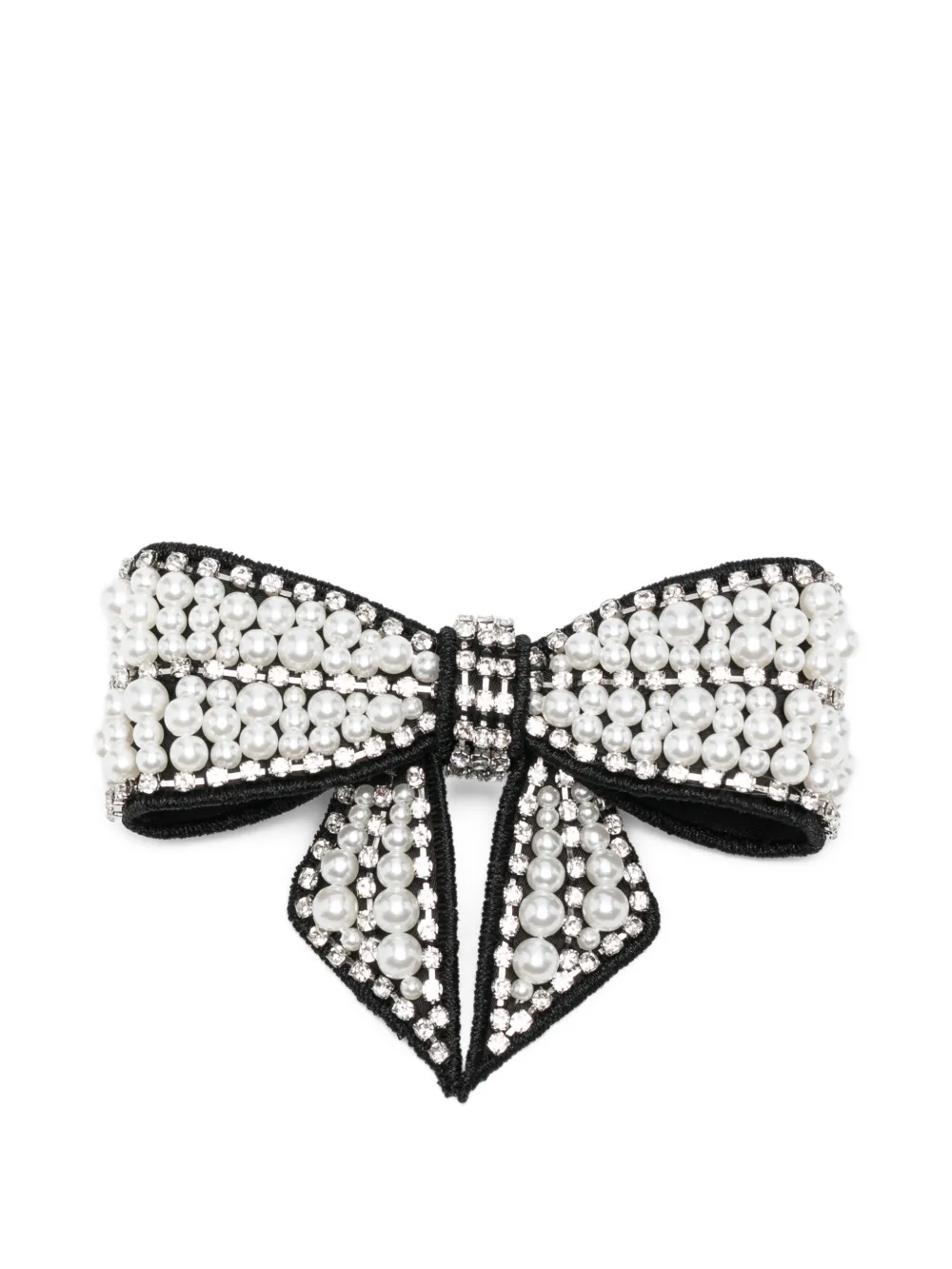 Self-portrait Pearl Embellished Bow Hair Clip In Black