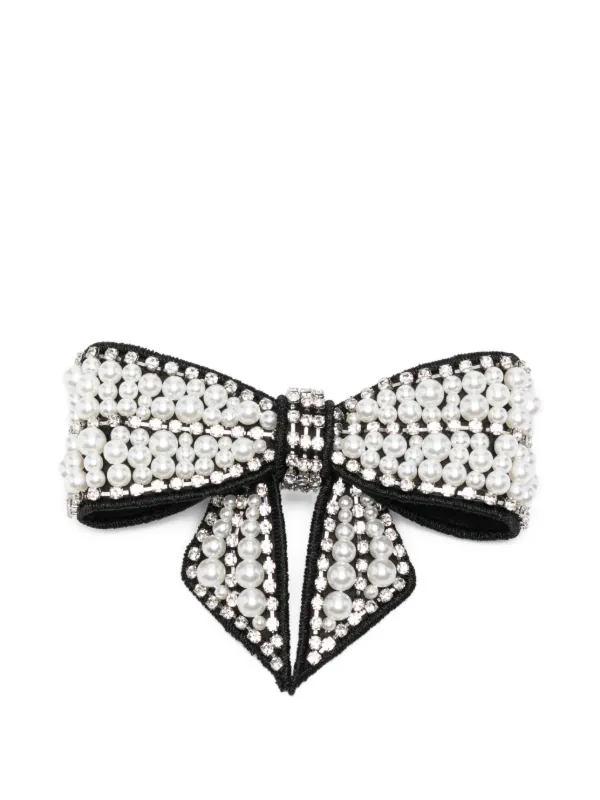 Black and White Hair Accessory with Pearl Bow Embellishment JET PEARL EMBELLISHED ANTOINETTE BOW BARRETTE | Bella  main image 4