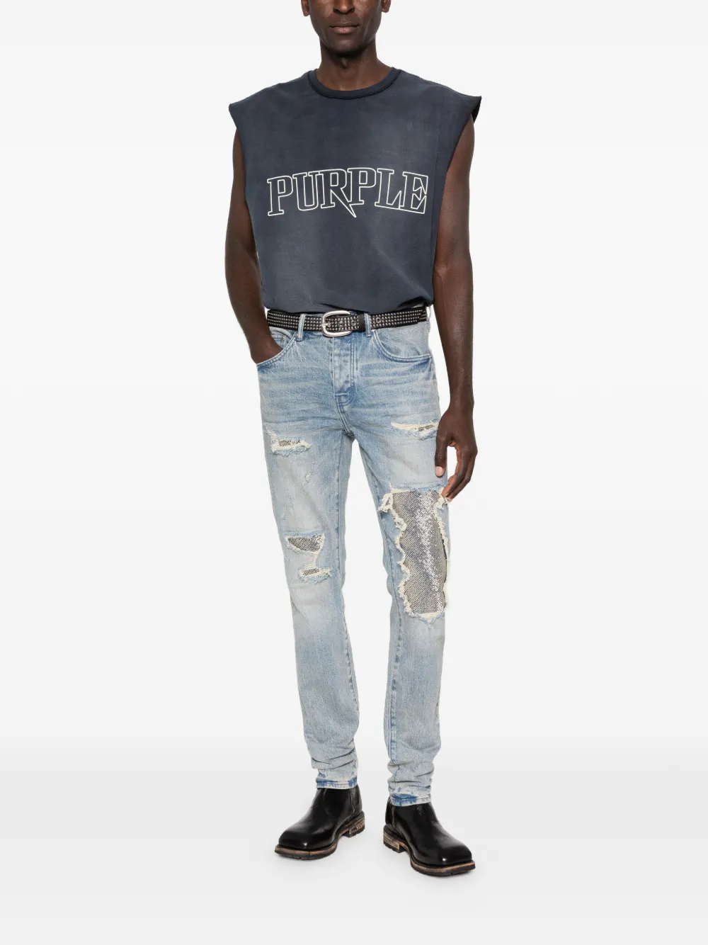 Purple Brand sequin-embellished denim jeans - Blauw