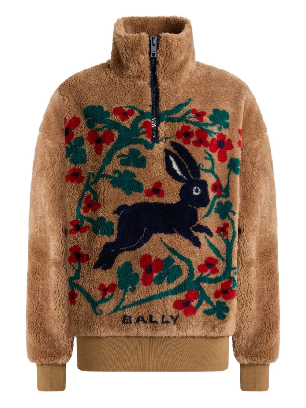 Bally Half-zip Rabbit Graphic Sweatshirt In Brown