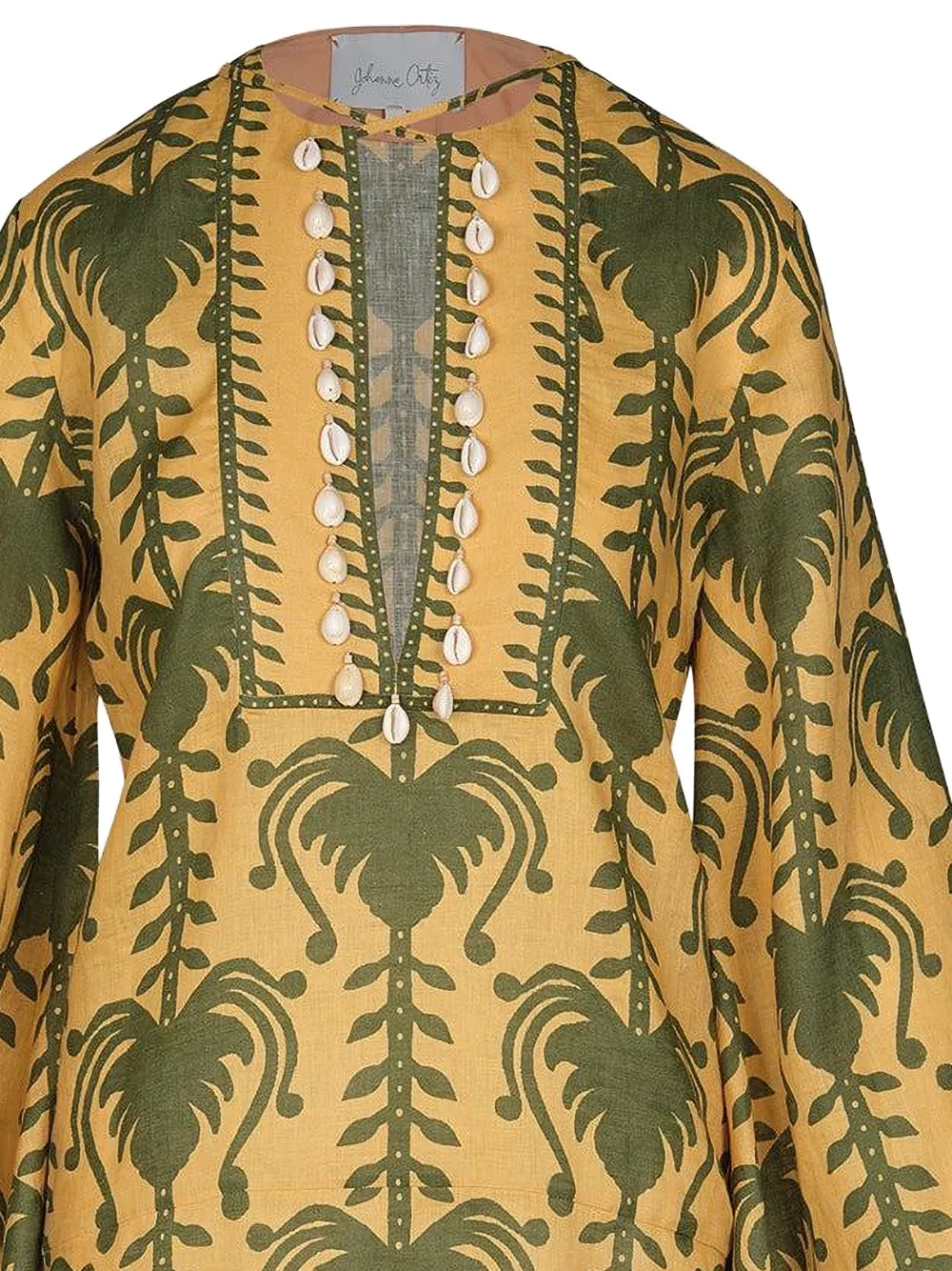 Johanna Ortiz Tuniek verfraaid met schelpen en print - Geel