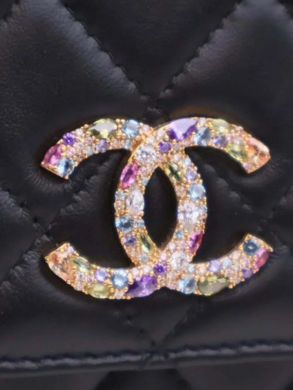 CHANEL Pre-owned 2020 Quilted Lambskin Crystal Cc Wallet On Chain Crossbody Bag In Black