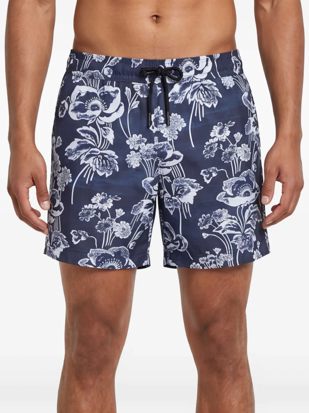COMMAS Zwembroek met bloemenprint Blauw