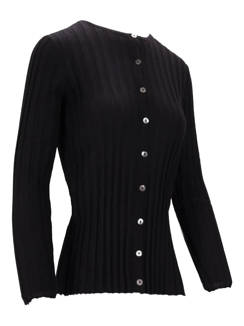La-Rose Ribgebreide top met knopen Zwart
