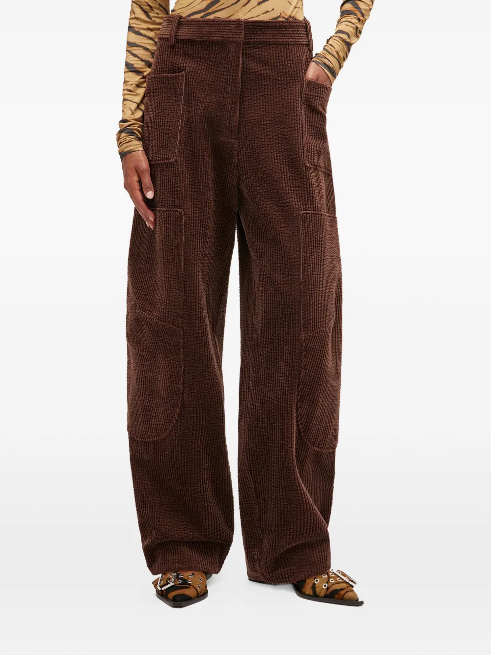 GANNI curved corduroy palazzo pants Bruin