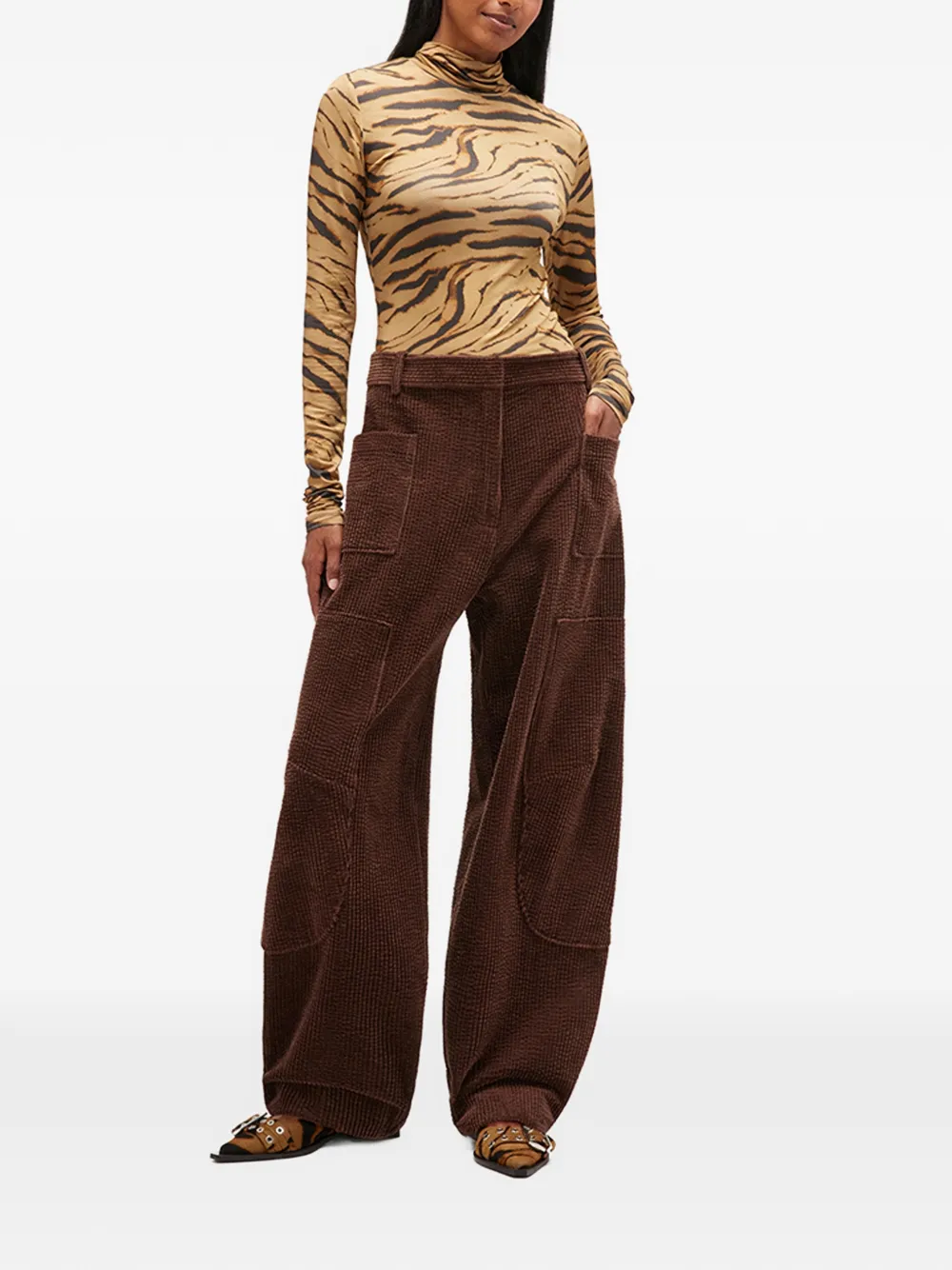 GANNI curved corduroy palazzo pants - Bruin