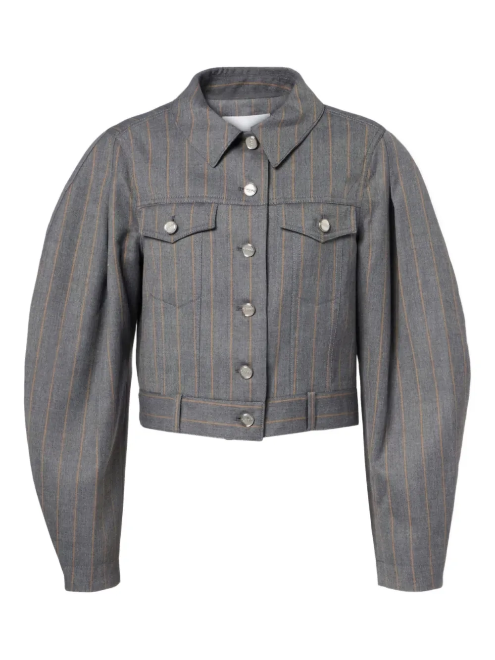 Ganni Pinstripe Balloon-sleeves Jacket In Gray