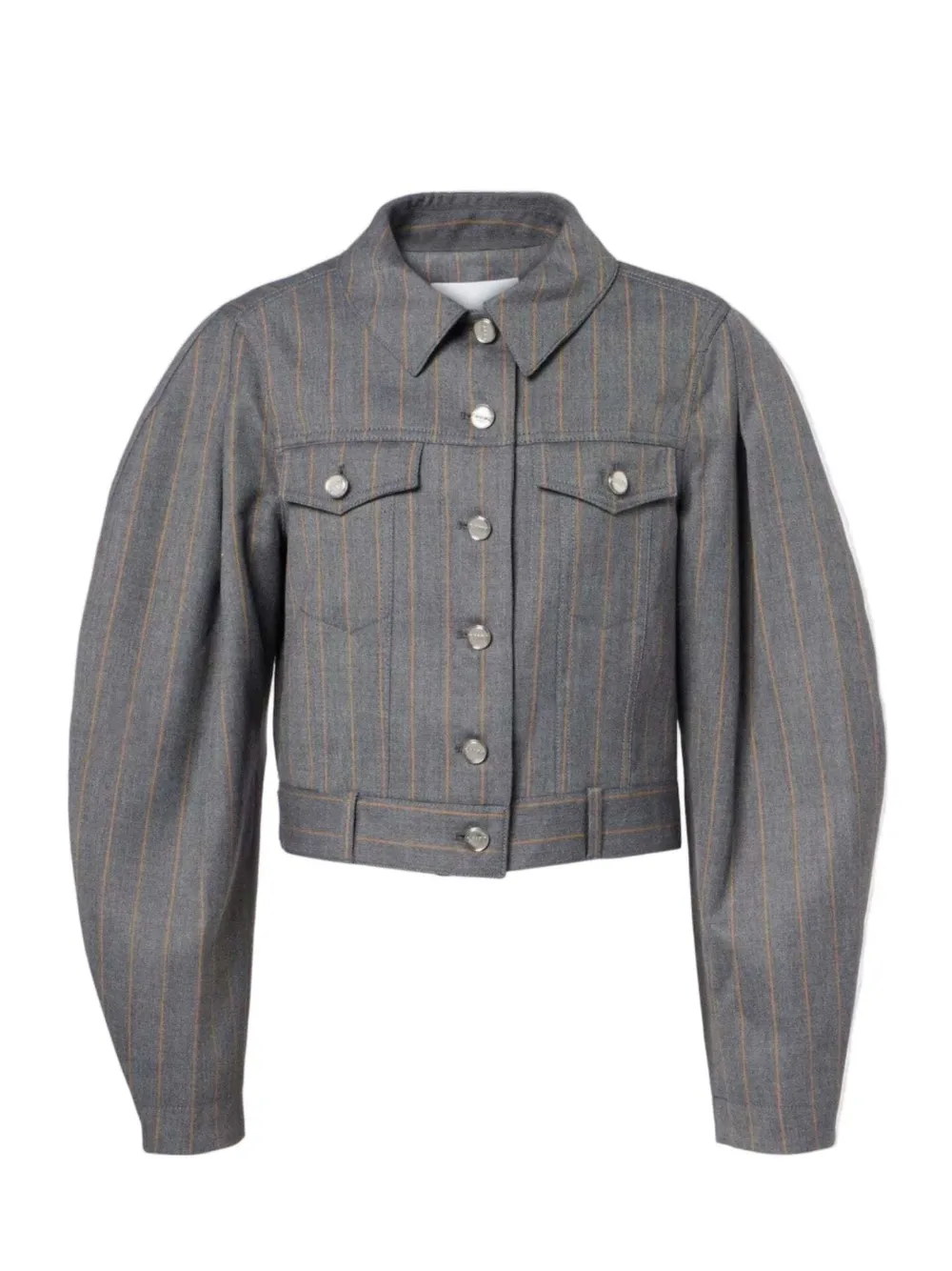Ganni Pinstripe Balloon-sleeves Jacket In Gray