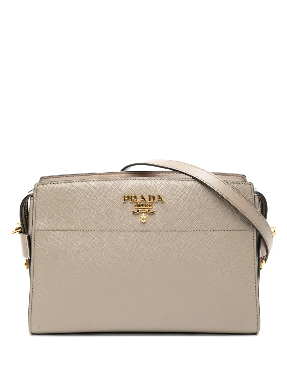 Pre-owned Prada 2013-2025 Saffiano And City Calf Esplanade Crossbody Bag In Brown