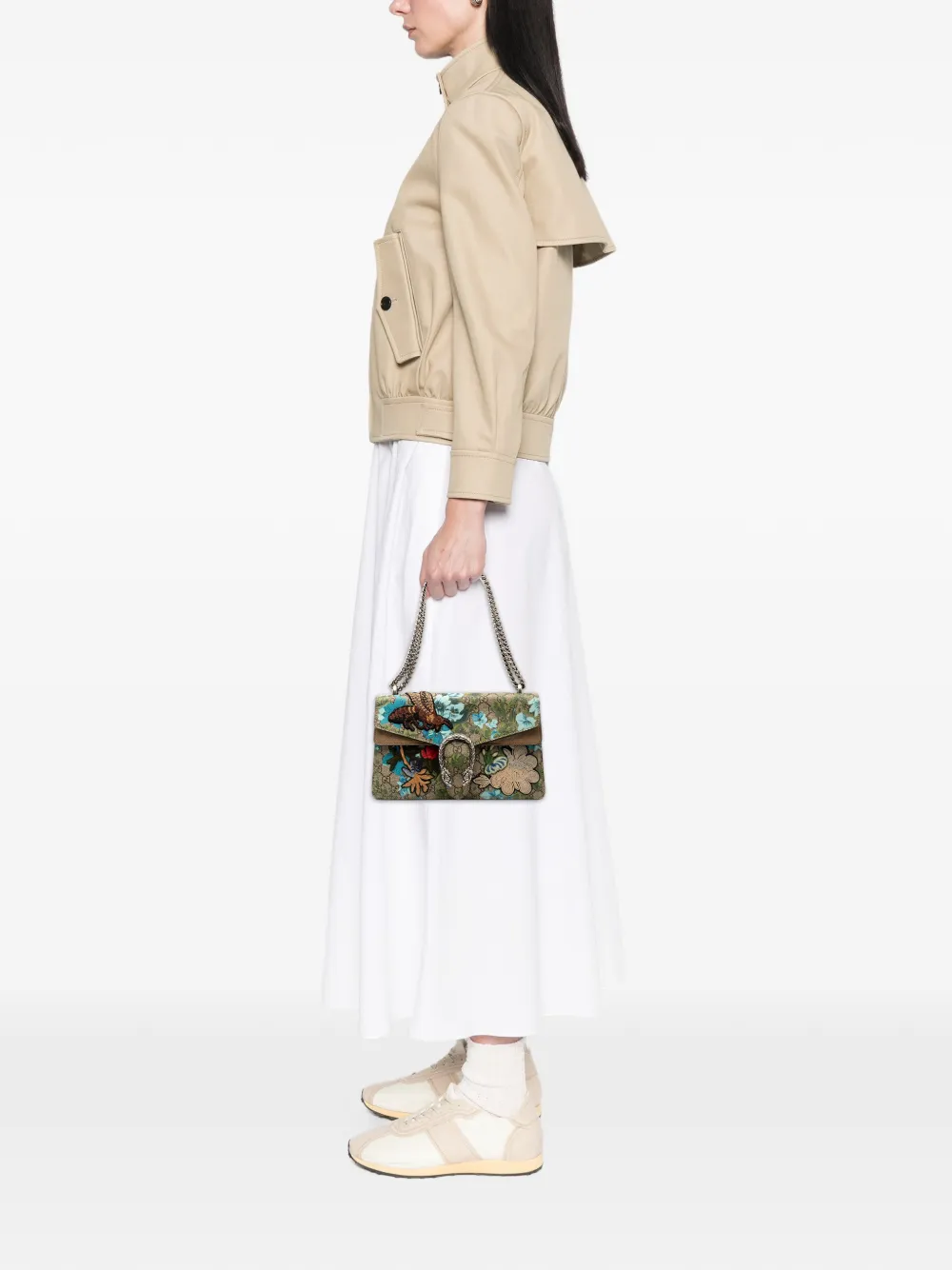 Pre-owned Gucci 2016-2025 Medium Gg Supreme Blooms And Bee Dionysus Shoulder Bag In Brown