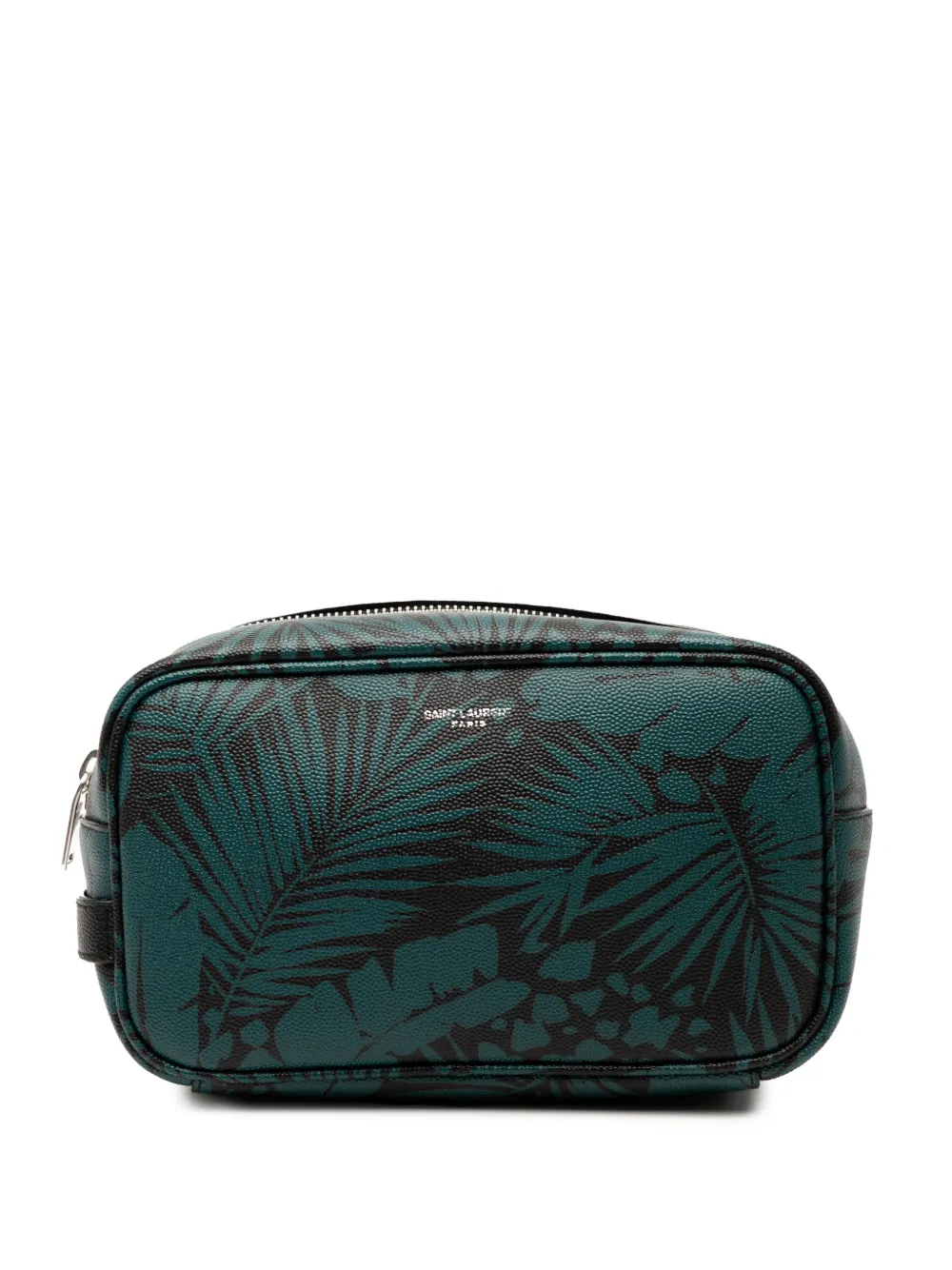 Pre-owned Saint Laurent 2021 Grain De Poudre Tropical Palm Pouch In Blue