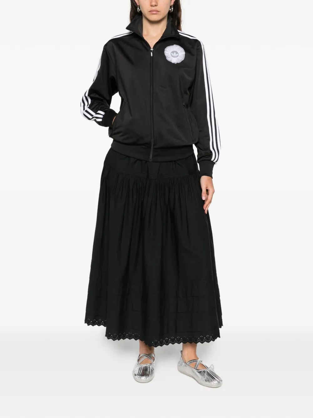 Adidas Originals Zip-up Stripe-detail Sweatshirt In Black