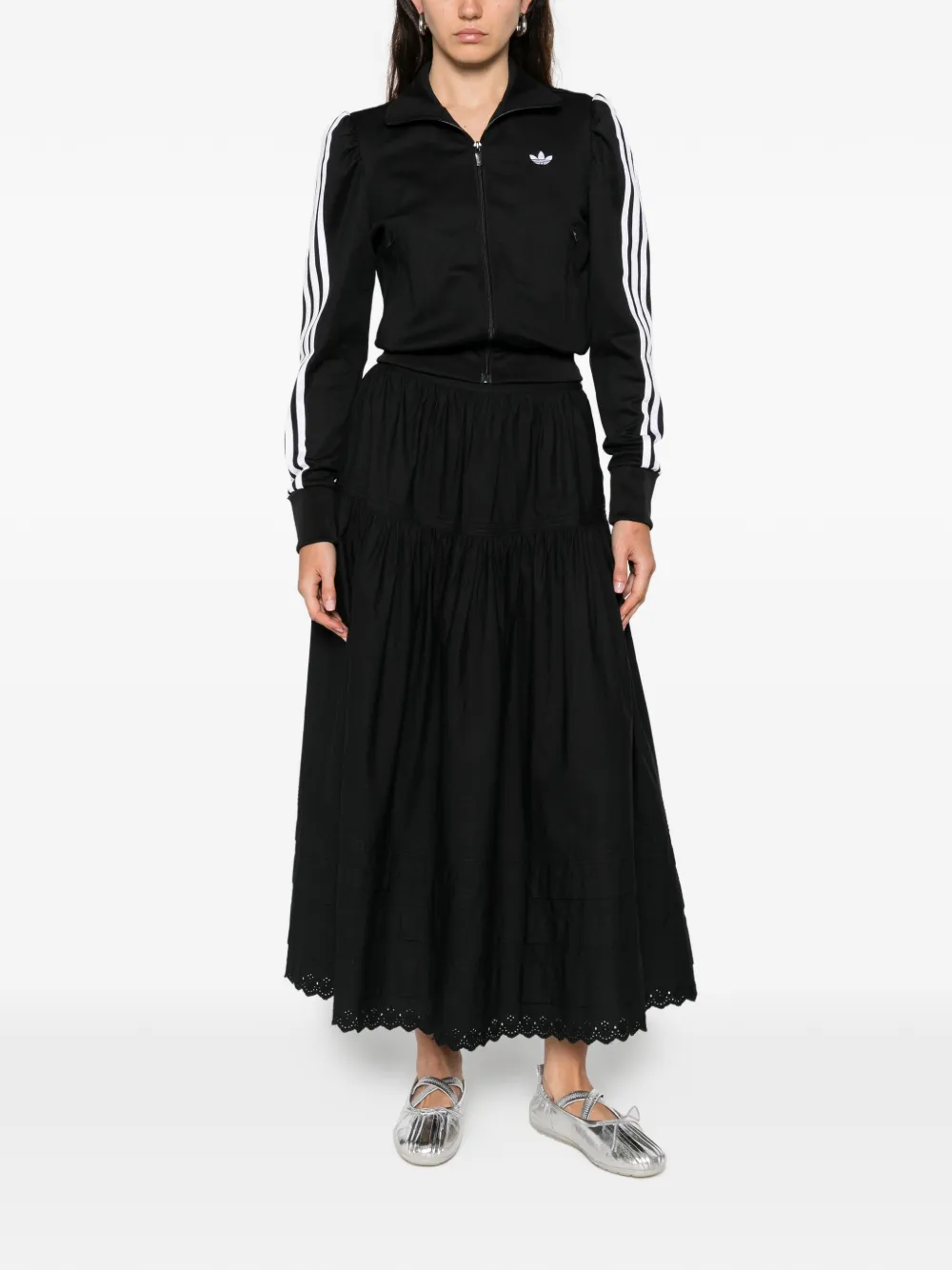 Adidas Originals Striped-sleeve Zip-up Sweatshirt In Black