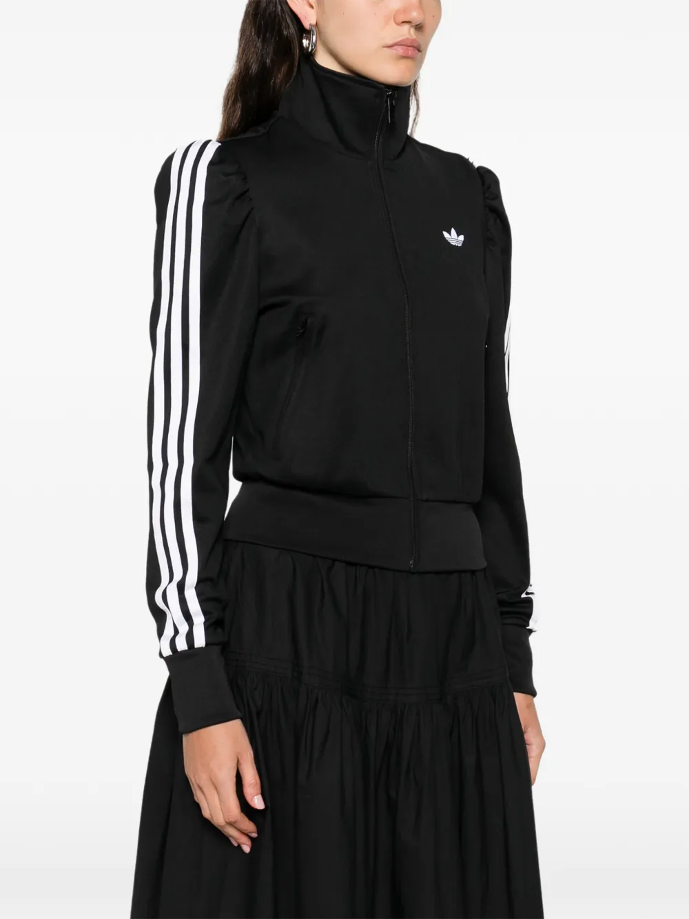  Adidas Striped-sleeve Zip-up Sweatshirt - Black 